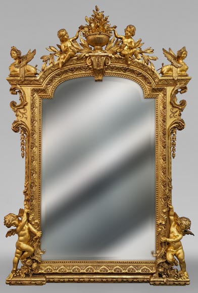 Exceptionnel trumeau Napoléon III aux putti et aux sphinges-0