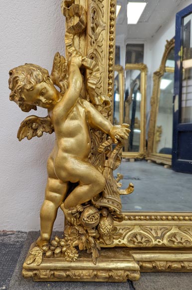 Exceptionnel trumeau Napoléon III aux putti et aux sphinges-9