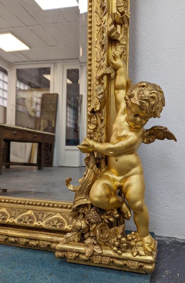 Exceptionnel trumeau Napoléon III aux putti et aux sphinges-11