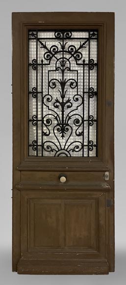 Porte d'entrée en chêne avec ouvrant vitré et fer forgé, XXe siècle - Portes