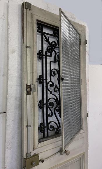 Porte d'entrée en chêne avec ouvrant vitré et fer forgé, XXe siècle-6