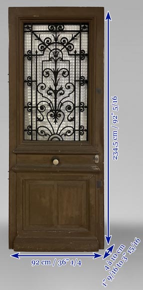 Porte d'entrée en chêne avec ouvrant vitré et fer forgé, XXe siècle-7