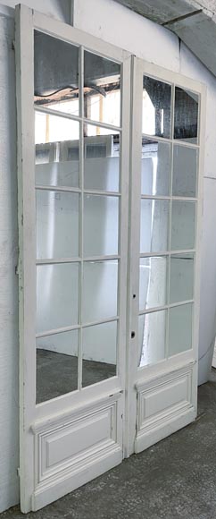 Double porte en bois peint en blanc au miroir-1