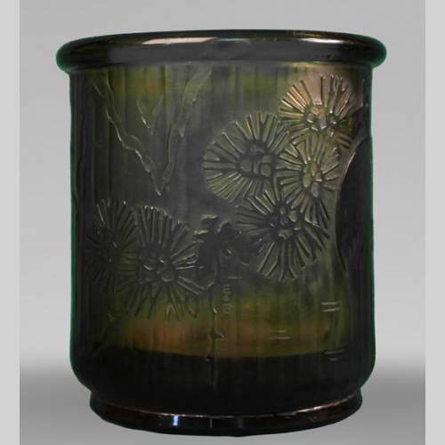 Émile GALLÉ pour L'ESCALIER DE CRISTAL, Petit vase tubulaire japonisant en verre ambré