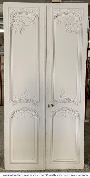 Paire de double porte de style Louis XV en bois peint-4