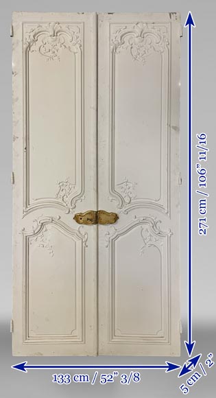 Paire de double porte de style Louis XV en bois peint-5