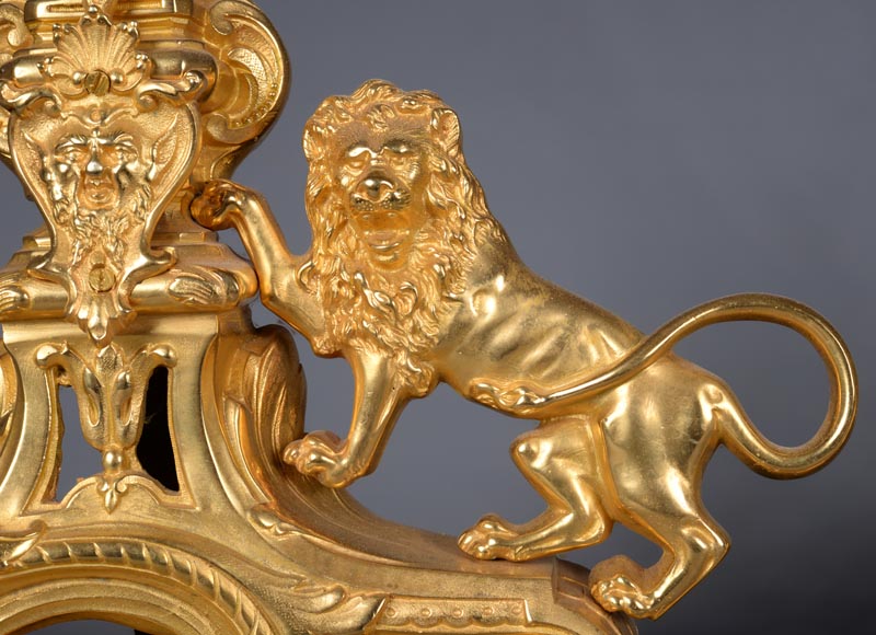 Belle barre de chenet Napoléon III ornée de lions-4