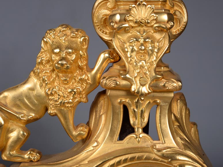 Belle barre de chenet Napoléon III ornée de lions-7
