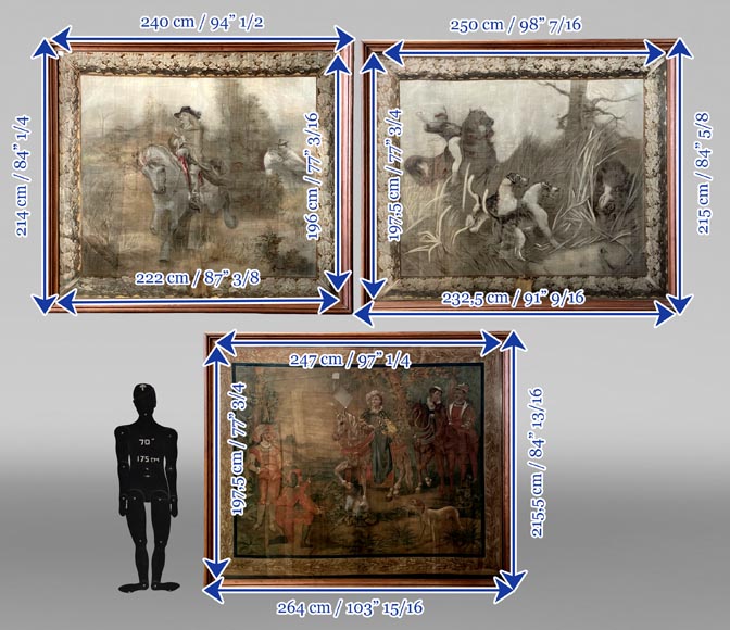 René PRINCETEAU (1843-1914) (d'après), signé G. A. Loron, suite de trois scènes de chasse à l'imitation de la tapisserie René PRINCETEAU (1843-1914) (d'après), signé G. A. Loron, suite de trois scènes de chasse à l'imitation de la tapisserie-16