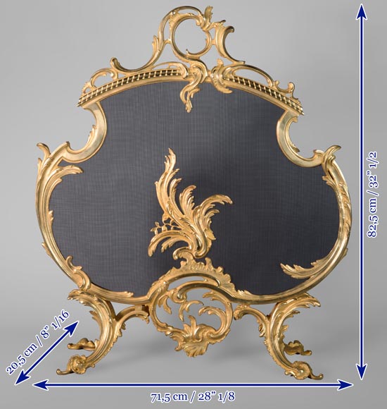 Pare-étincelle de style Louis XV en bronze doré au décor végétal-9