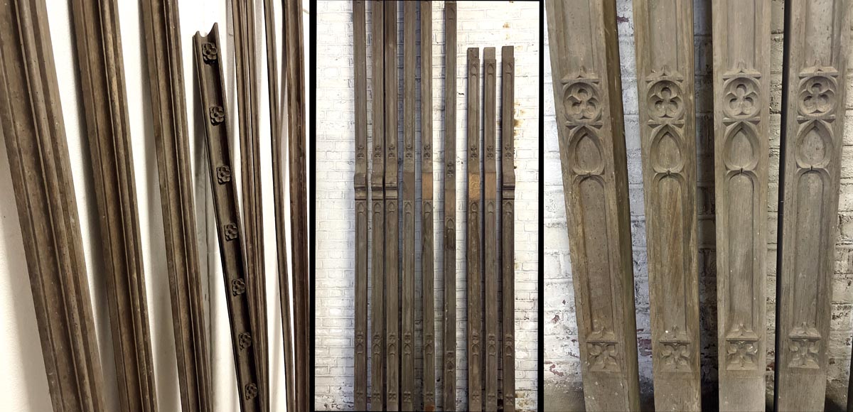 Elements de soubassement de boiserie en chêne de style Néo-gothique-16