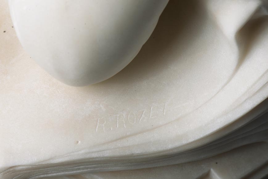René ROZET, « Jeune musicien à la mandoline » Sculpture en marbre de Carrare, fin du XIXe siècle-14