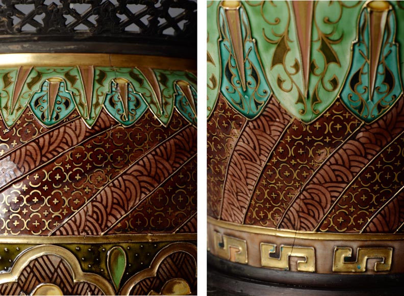 Fernand THESMAR, Grand vase chinoisant à monture en bronze au dragon-11