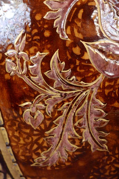 Fernand THESMAR, Cache pot en céramique émaillée au décor floral-7