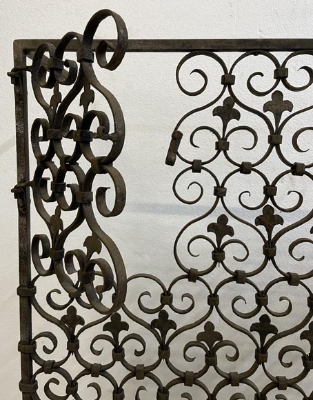 Grille de radiateur en fer forgé ornée de volutes et de fleurs de lys-5