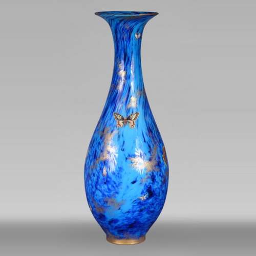 VERRERIE DE CLICHY (attribué à) – Grand vase en verre jaspé bleu