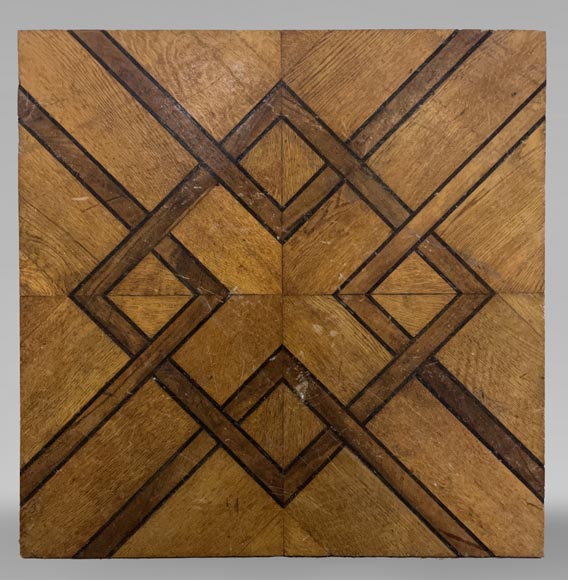 Environ 7m² de très beau parquet marqueté de motifs géométriques-1