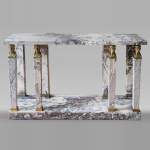 Console de style Empire en marbre Fleur de pêcher et ornements en bronze