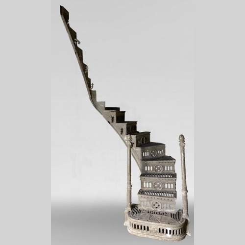 Escalier double quart tournant et passerelle en fonte et fer forgé, 1865