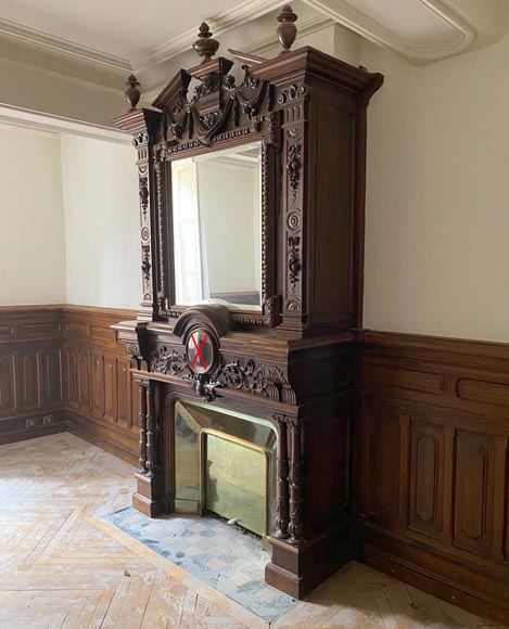 Pièces de boiserie en noyer avec grosse cheminée de style Napoléon III-2