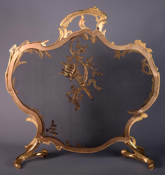 Pare-étincelle de style Louis XV avec un décor de torche-8