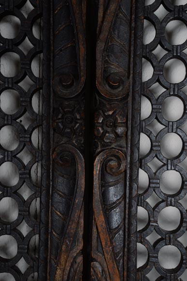 Double porte espagnole du XVIIe siècle en bois fruitier-5