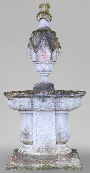 Fontaine de jardin à double vasque en pierre de style Régence-0