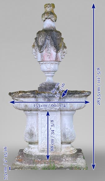 Fontaine de jardin à double vasque en pierre de style Régence-8