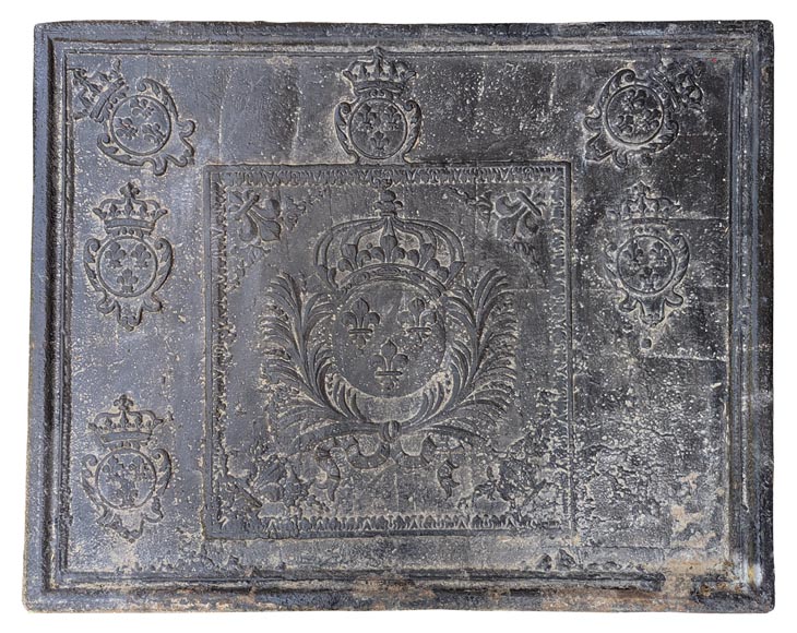 Plaque de cheminée ancienne aux armes de France époque XVIIIe-0