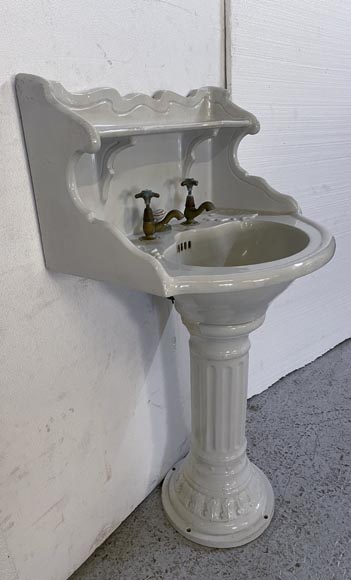 Lavabo en faïence sur colonne, XIXe siècle-1