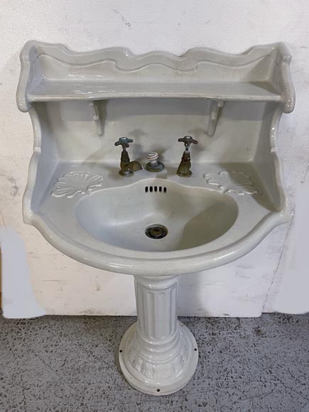 Lavabo en faïence sur colonne, XIXe siècle-2