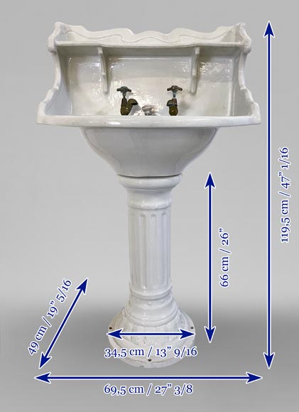 Lavabo en faïence sur colonne, XIXe siècle-9