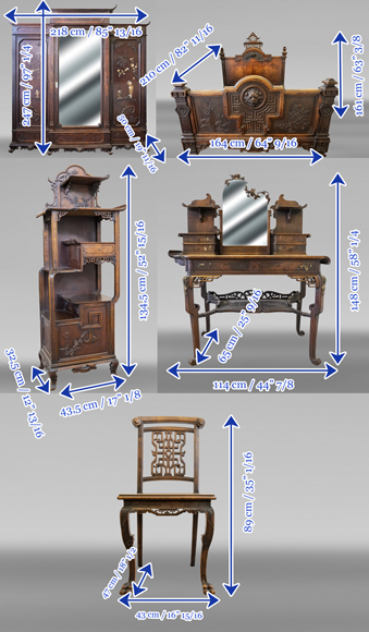 Gabriel VIARDOT, ensemble de mobilier japonisant pour chambre à coucher-24