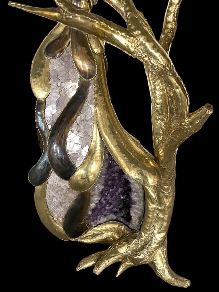 DUVAL-BRASSEUR Jacques (Attribué à), Luminaire perroquet moderne en métal et améthyste-4