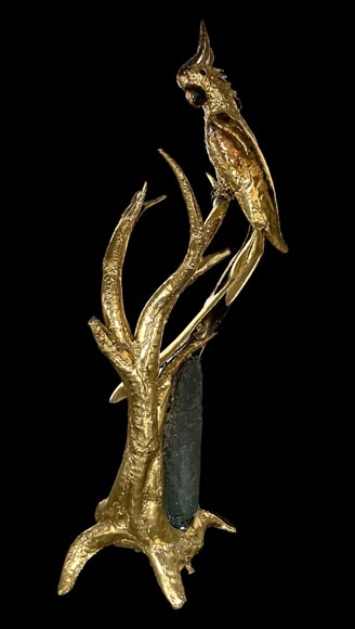 DUVAL-BRASSEUR Jacques (Attribué à), Luminaire perroquet moderne en métal et améthyste-6