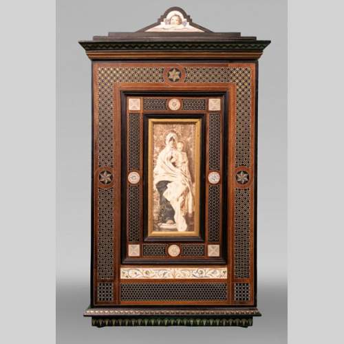 C. GASPARINI, Armoire murale marquetée ornée d'une Vierge à l'enfant