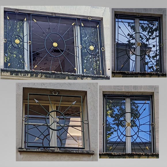Ensemble de grilles de fenêtre en fer forgé au décor de flèches-0