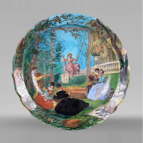 Théodore DECK (céramiste), Eugène GLUCK (peintre), Plat d'ornement orné d'une scène bucolique à l’escarpolette
