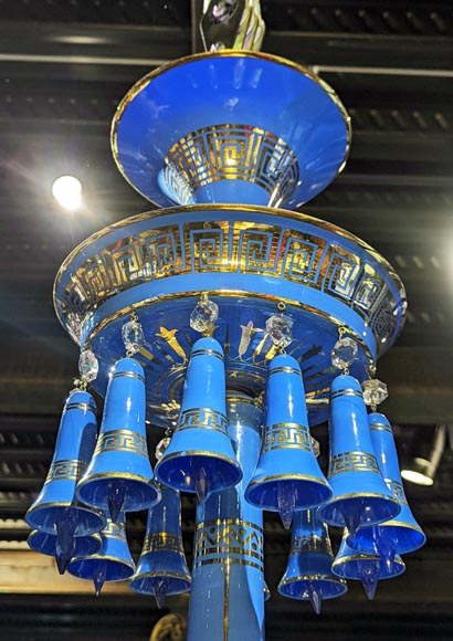 Petite LAMPE Vintage en OPALINE Bleu et FILS Dorés