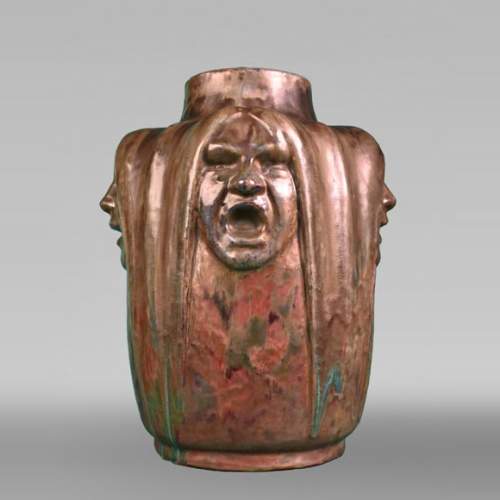 Jean-Désiré Ringel d’Illzach (sculpteur), Léon Elchinger (céramiste), Vase en grès aux quatre visages d’expression, début du XXe siècle