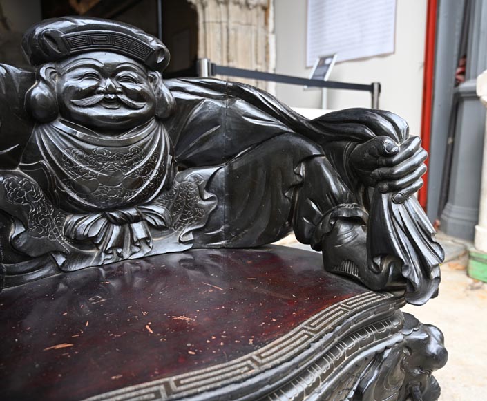 Paire de fauteuils japonais sculptés – Ebisu et Daikoku-7