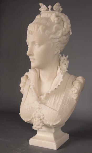 FAURE DE BROUSSÉ - Buste de femme en costume Renaissance, en marbre statuaire-2