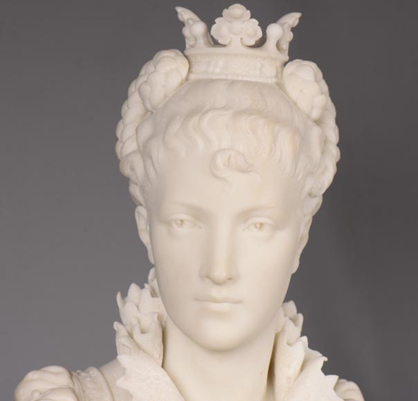 FAURE DE BROUSSÉ - Buste de femme en costume Renaissance, en marbre statuaire-4