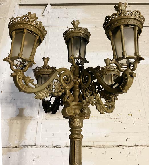 Lampadaire Bronze Style Napoléon III - Double éclairage - Vintage Bon état