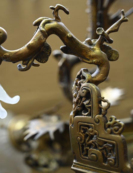 MAISON MOTTHEAU ET FILS, lustre japonisant en bronze doré MAISON MOTTHEAU ET FILS, lustre japonisant en bronze doré-6