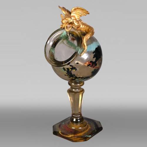ESCALIER DE CRISTAL, François-Eugène ROUSSEAU & Ernest LÉVEILLÉ , vase japonisant en verre polychrome à monture au dragon en bronze doré