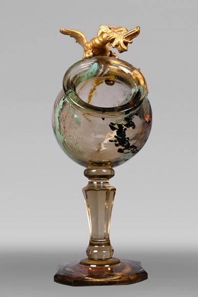 ESCALIER DE CRISTAL, François-Eugène ROUSSEAU & Ernest LÉVEILLÉ , vase japonisant en verre polychrome à monture au dragon en bronze doré ESCALIER DE CRISTAL, François-Eugène ROUSSEAU & Ernest LÉVEILLÉ , vase japonisant en verre polychrome à monture au dragon en bronze doré-4