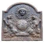 Plaque de cheminée Louis XIV aux deux lions, 1673