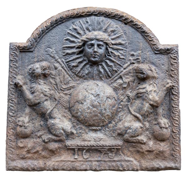 Plaque de cheminée Louis XIV aux deux lions, 1673-0