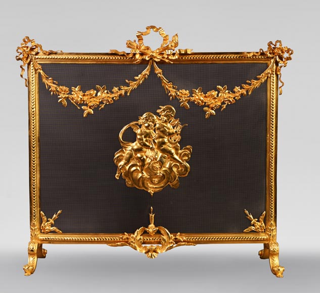 Pare étincelle en bronze doré de style Napoléon III-0